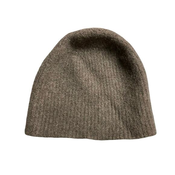 Quince Women\'s Brown 100% Cashmere Ribbed Knit Winter Snow Bonnet Beanie M/L
